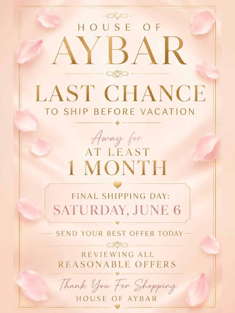 House of Aybar Last Chance Shipping Notice